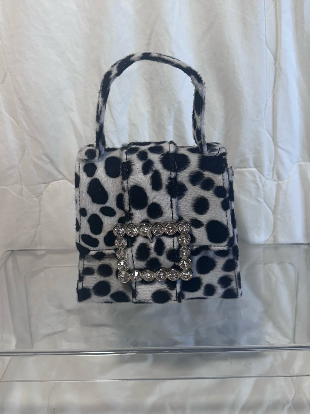 Sugar Thrillz Black and White Dalmatian-Print Top-Handle Bag with Crystal Buckle